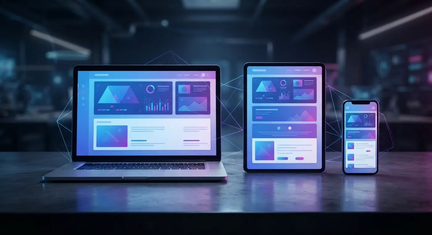 Web a medida mostrada en portátil, tablet y móvil con el mismo diseño adaptable